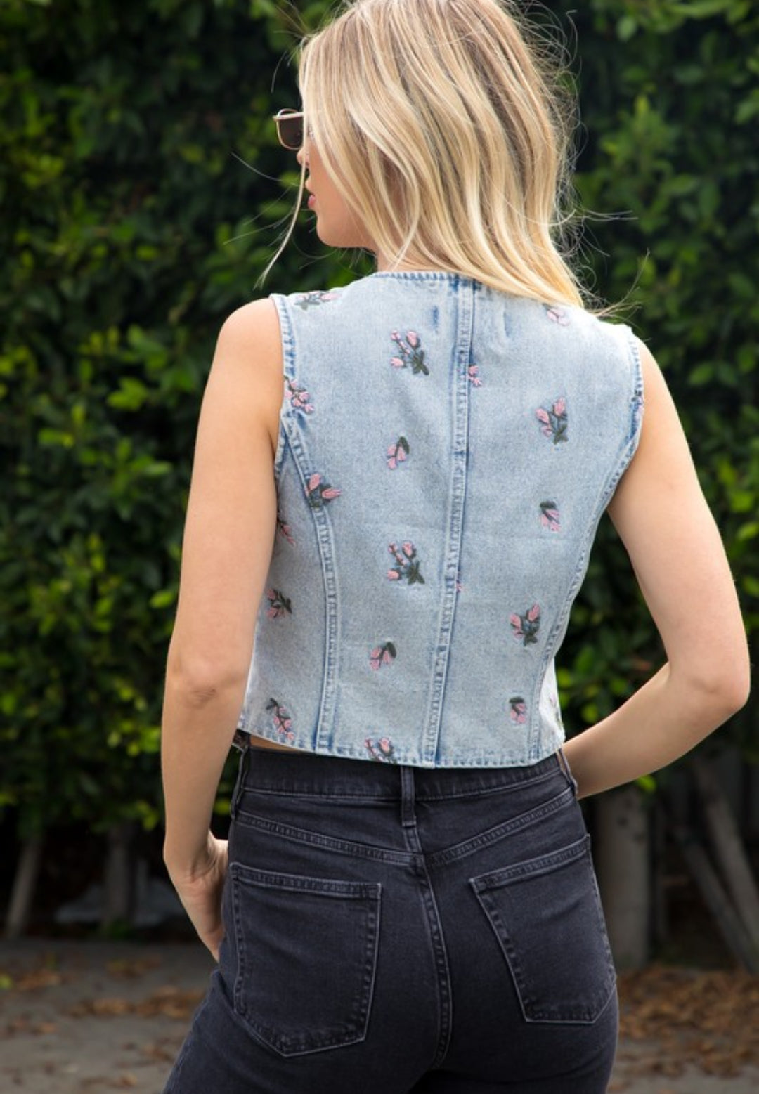 Denim Vest with Embroidery Detail