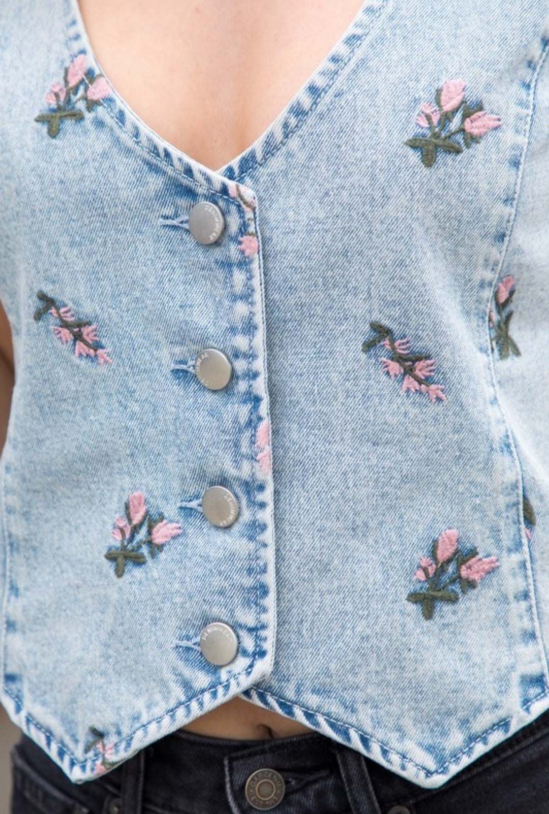 Denim Vest with Embroidery Detail
