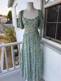 Blue and Green Floral Maxi Dress – Smocked Back, Puff Sleeves, Lined | Lindasboutique