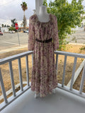 Mauve Floral Midi Dress – Elastic Waist, Belt Included, Fully Lined | Lindasboutique