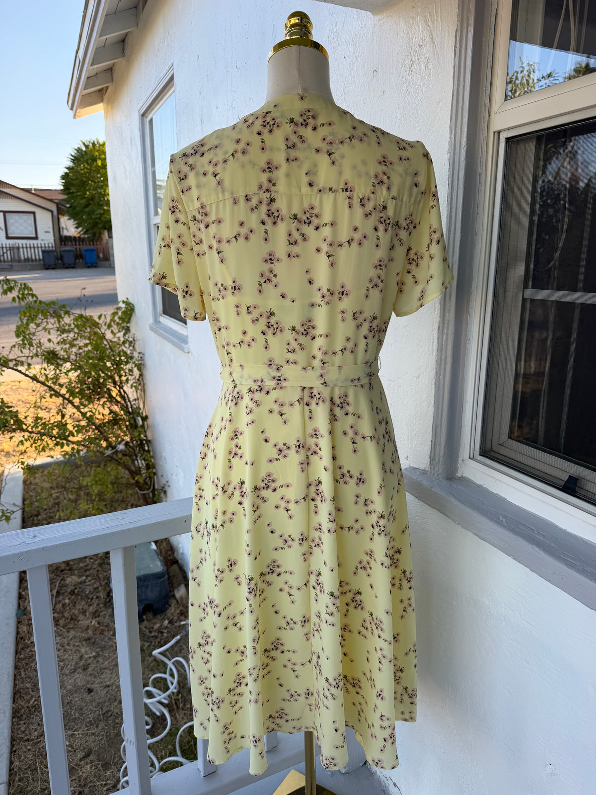 Yellow Floral Midi Dress – Button Front, Tie Waist, Fully Lined | Lindasboutique