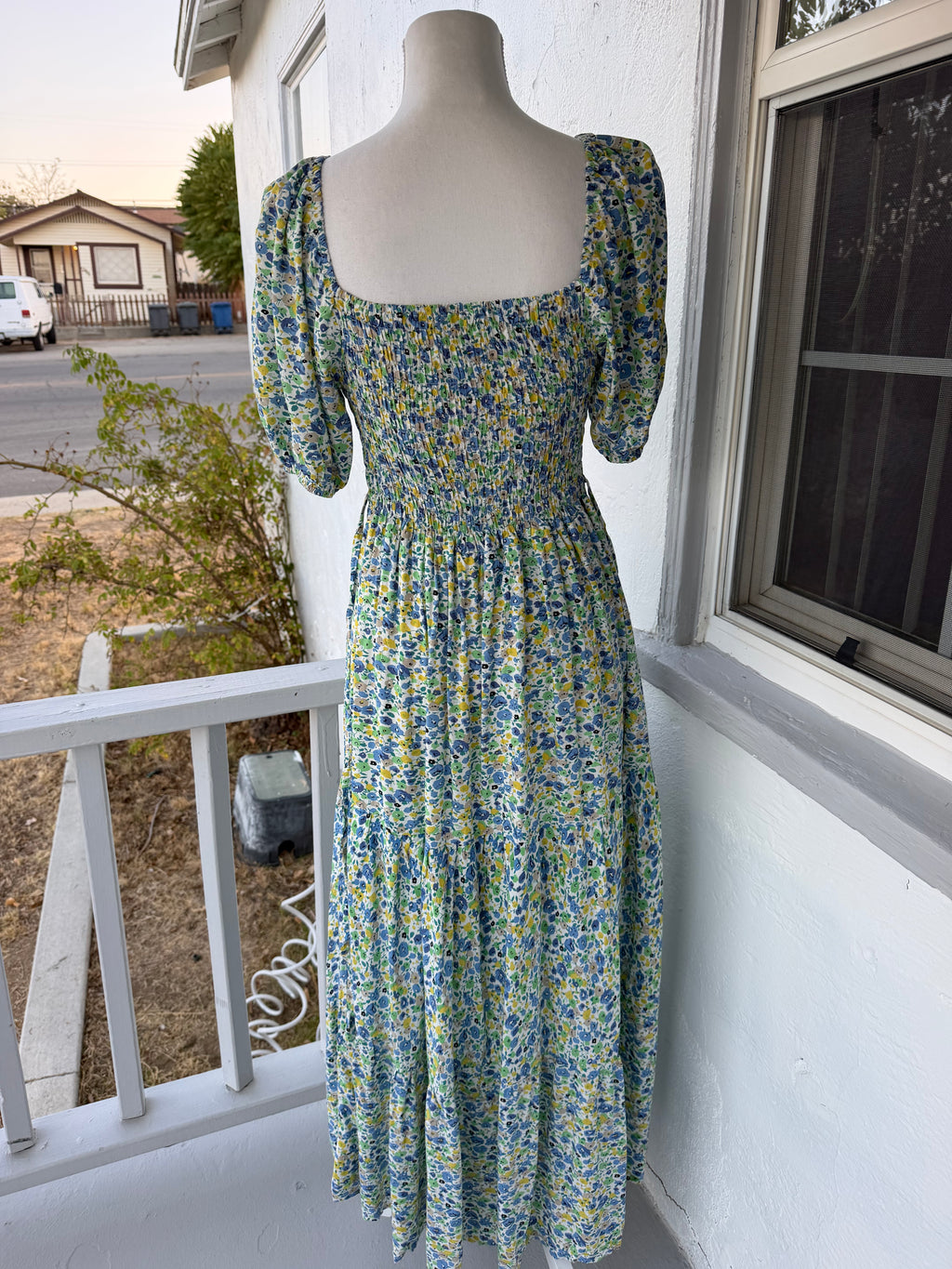 Blue and Green Floral Maxi Dress – Smocked Back, Puff Sleeves, Lined | Lindasboutique