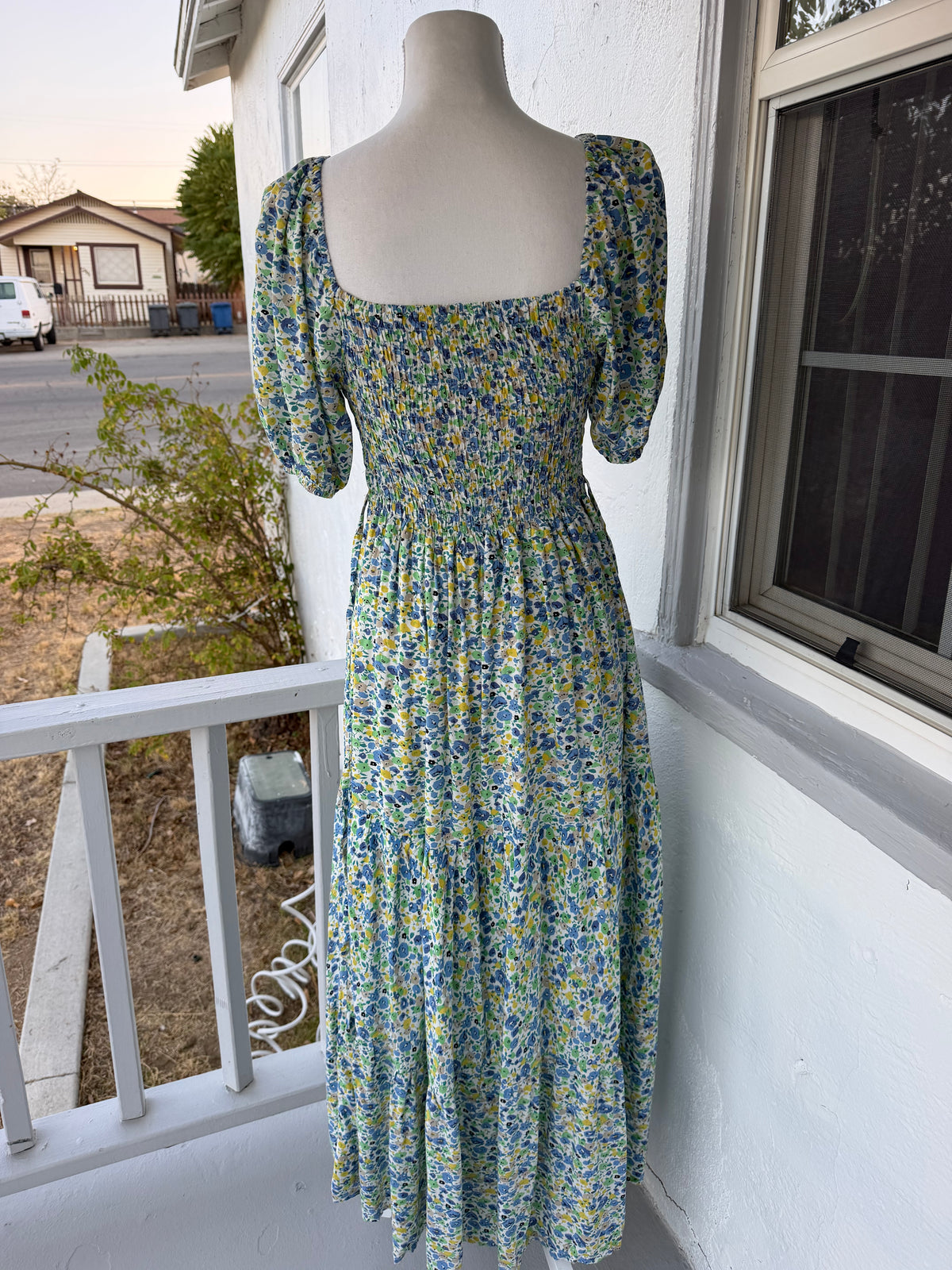 Blue and Green Floral Maxi Dress – Smocked Back, Puff Sleeves, Lined | Lindasboutique