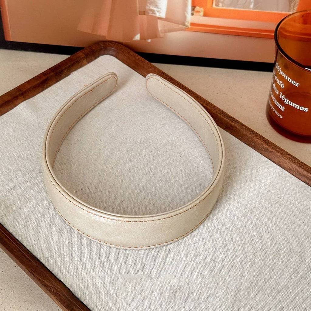 Vintage Leather Wide Headband Women Retro