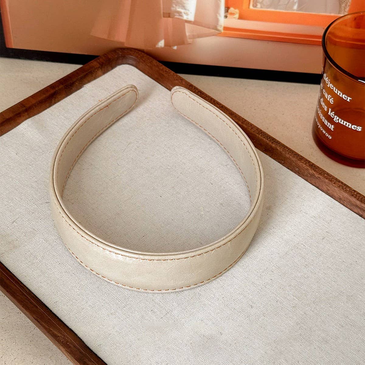 Vintage Leather Wide Headband Women Retro