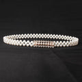 PEARL WOVEN ELASTIC BELT RHINESTONE ALLOY BUCKLES
