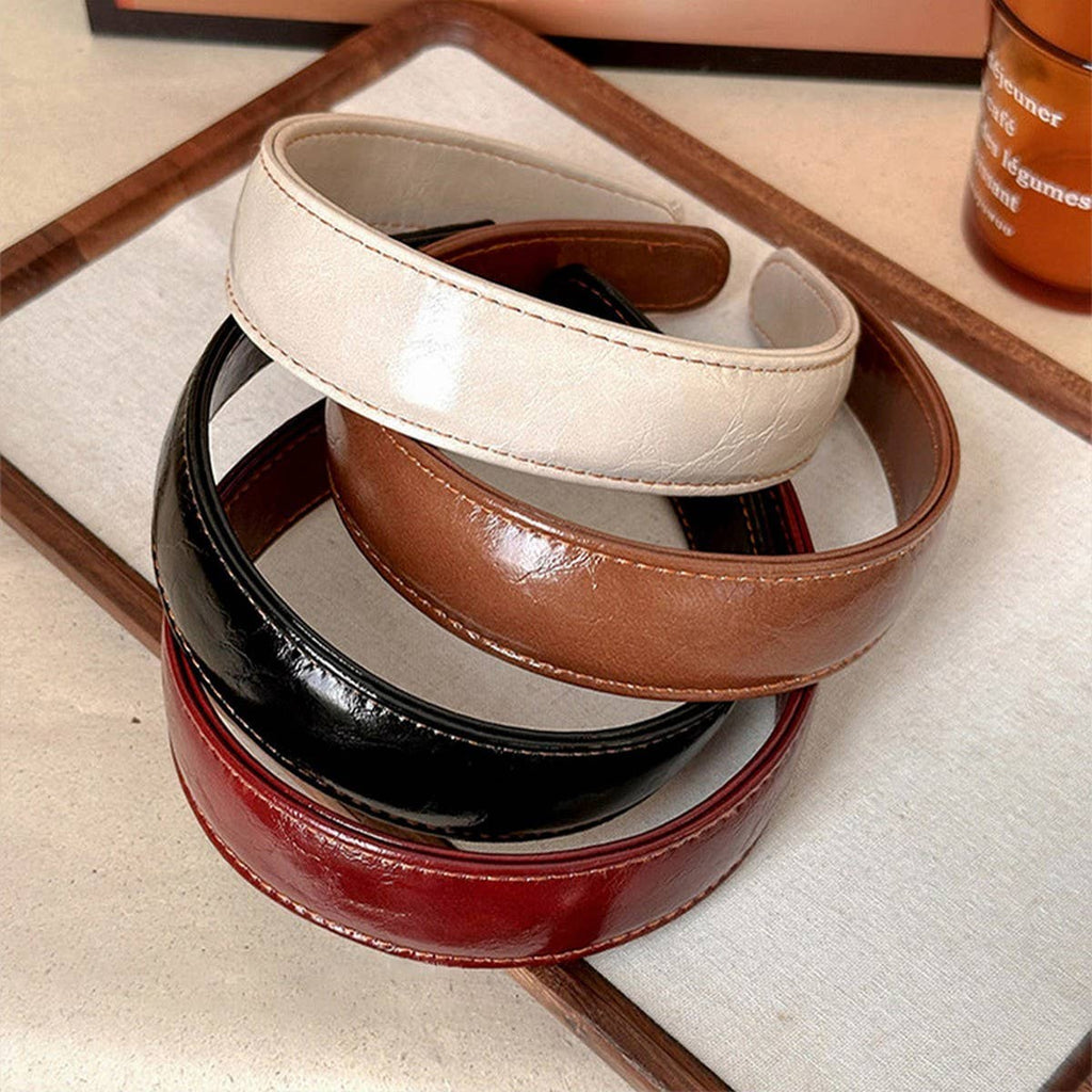 Vintage Leather Wide Headband Women Retro