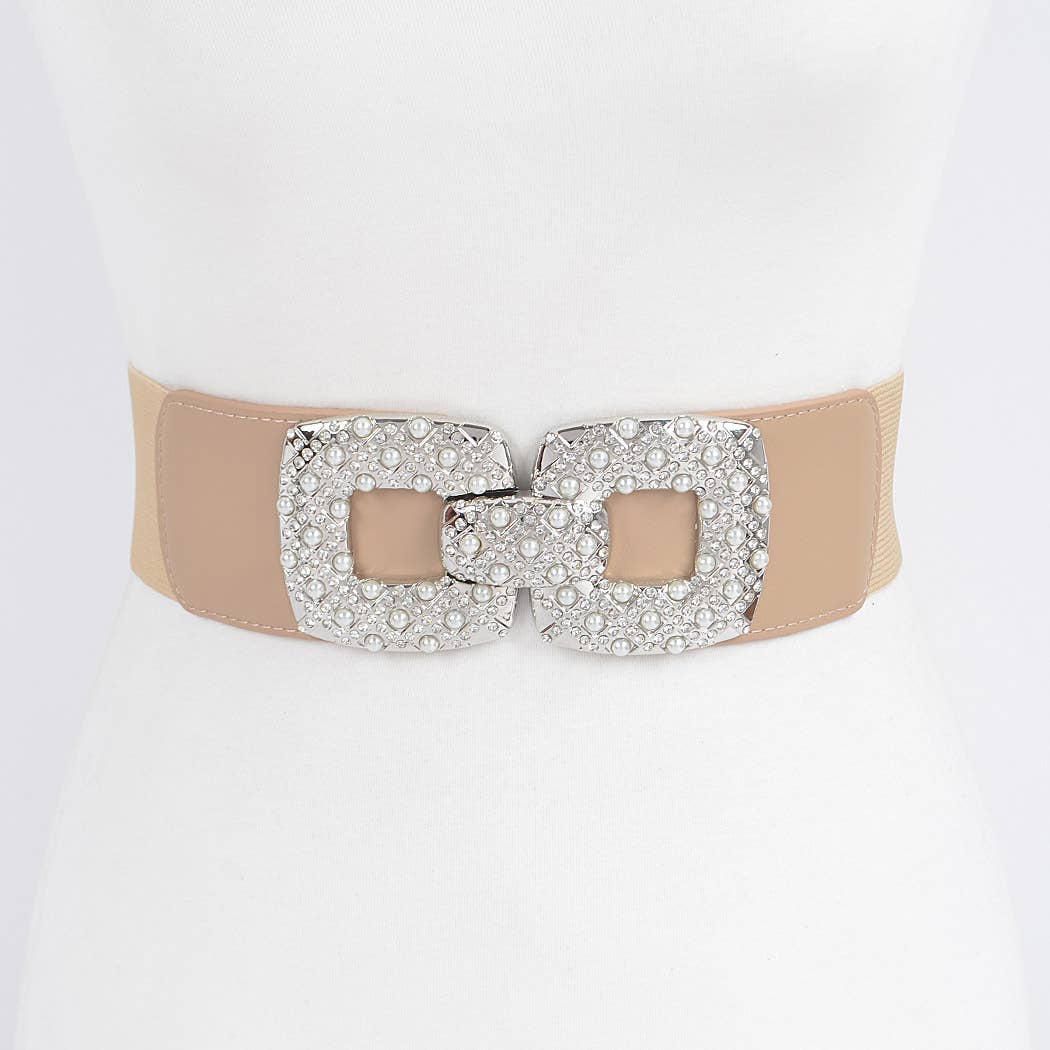 Rhinestone Pearl Buckle Plus Size Elastic Belt HB8645