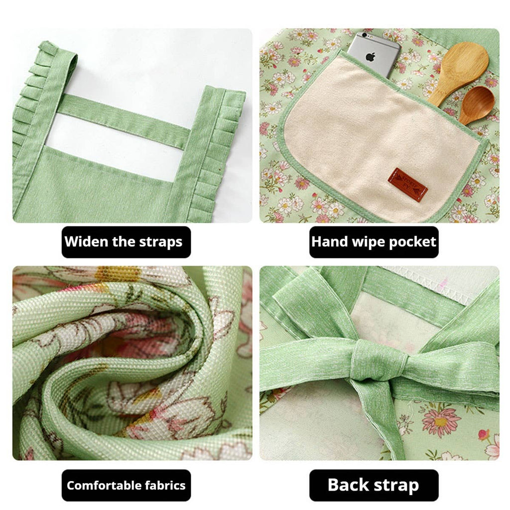 Cute Floral Canvas Apron for Women with Straps