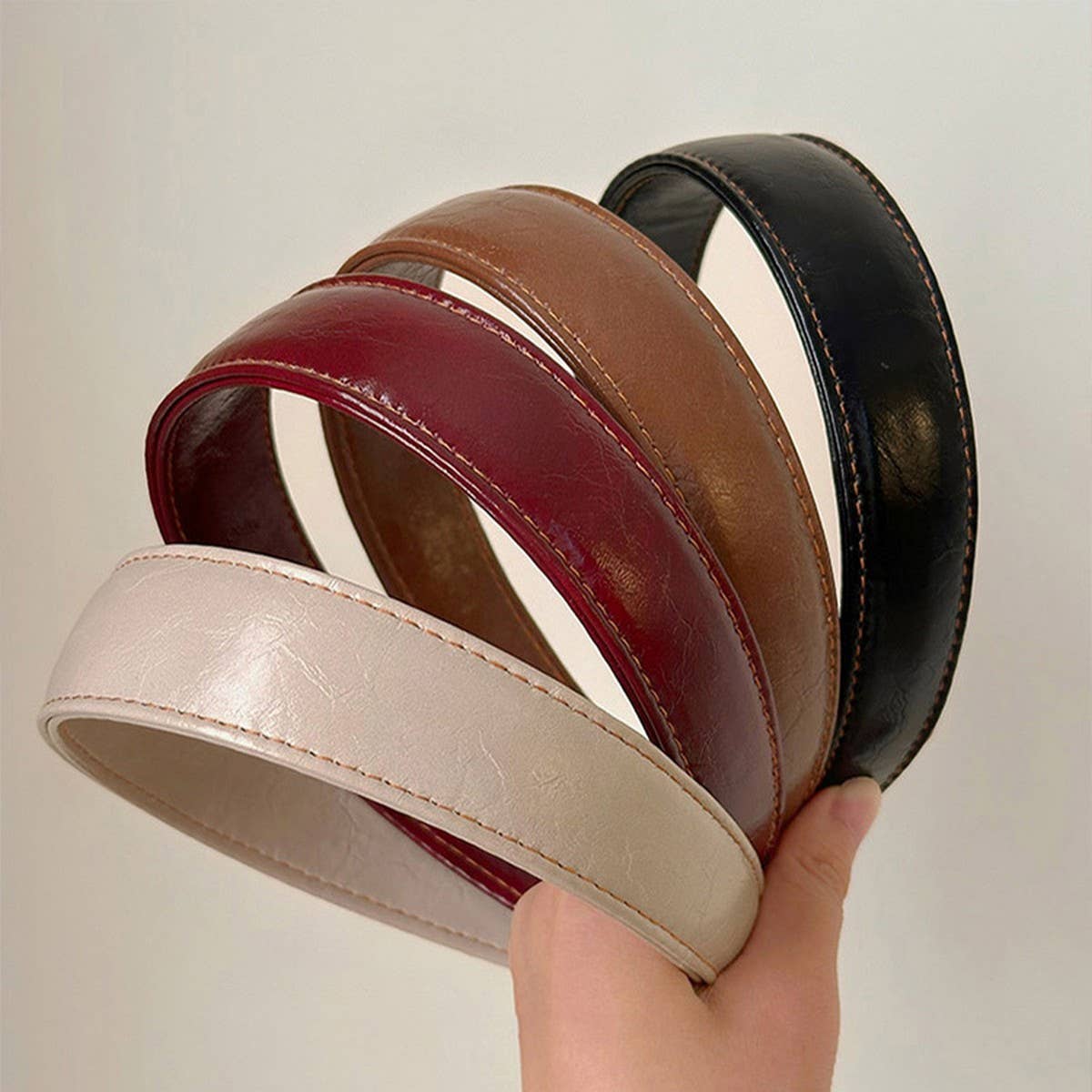 Vintage Leather Wide Headband Women Retro