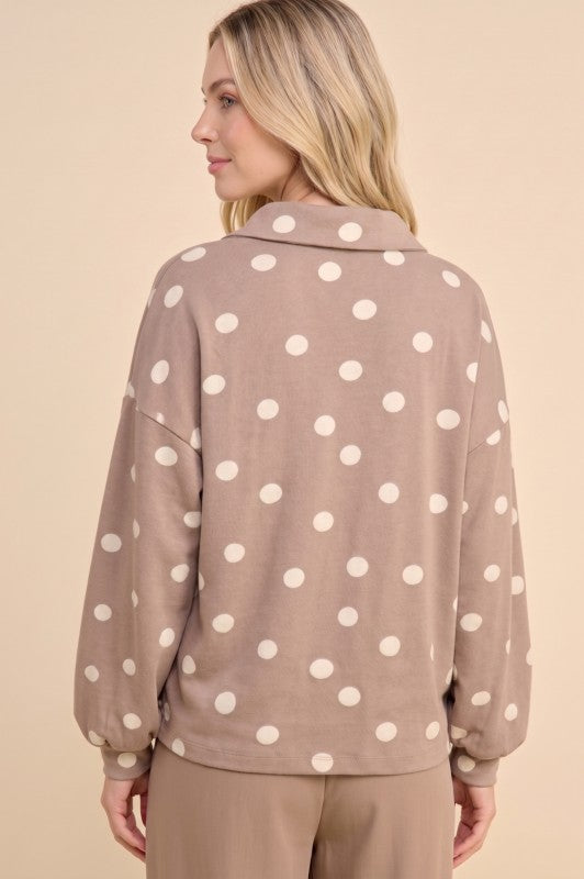 Polka dot knit Long Sleeve Collared Shirt