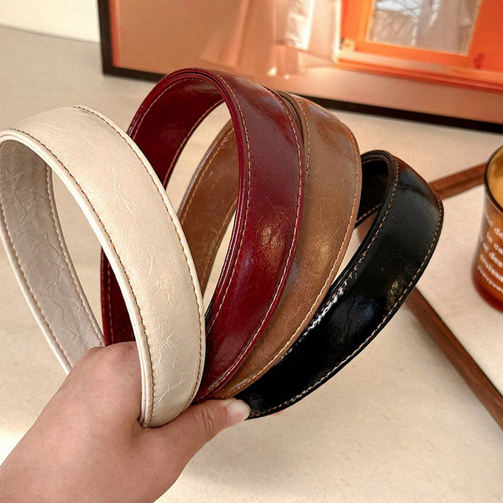 Vintage Leather Wide Headband Women Retro