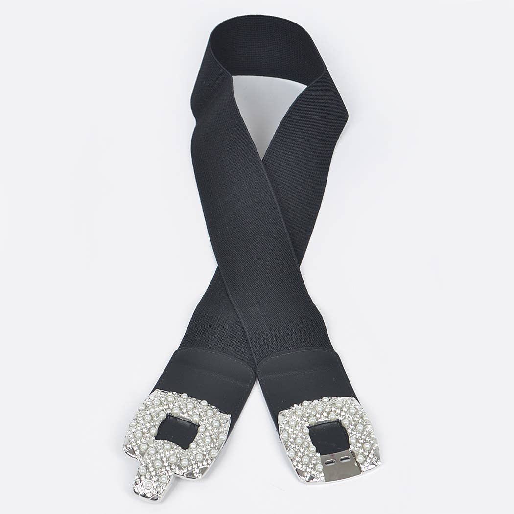 Rhinestone Pearl Buckle Plus Size Elastic Belt HB8645