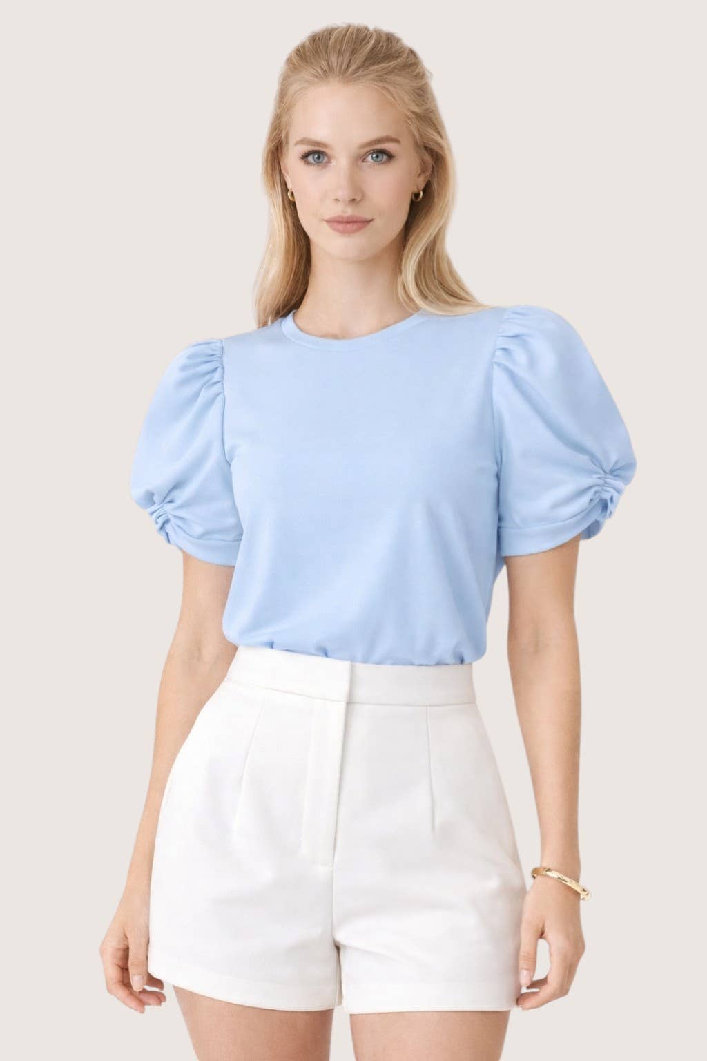 Puff Sleeve Stretch Cotton Knit Top