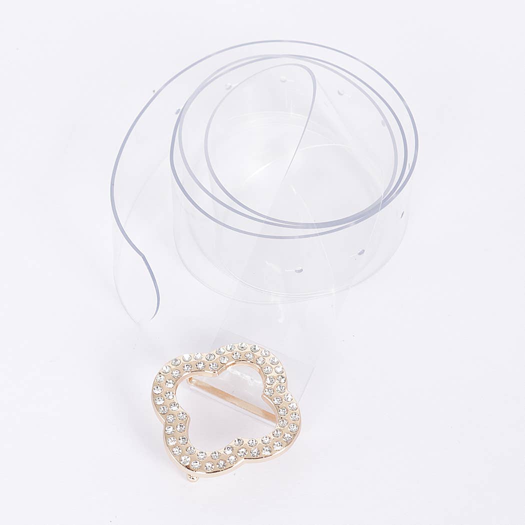 Rhinestone Metal Buckle Clear Belt