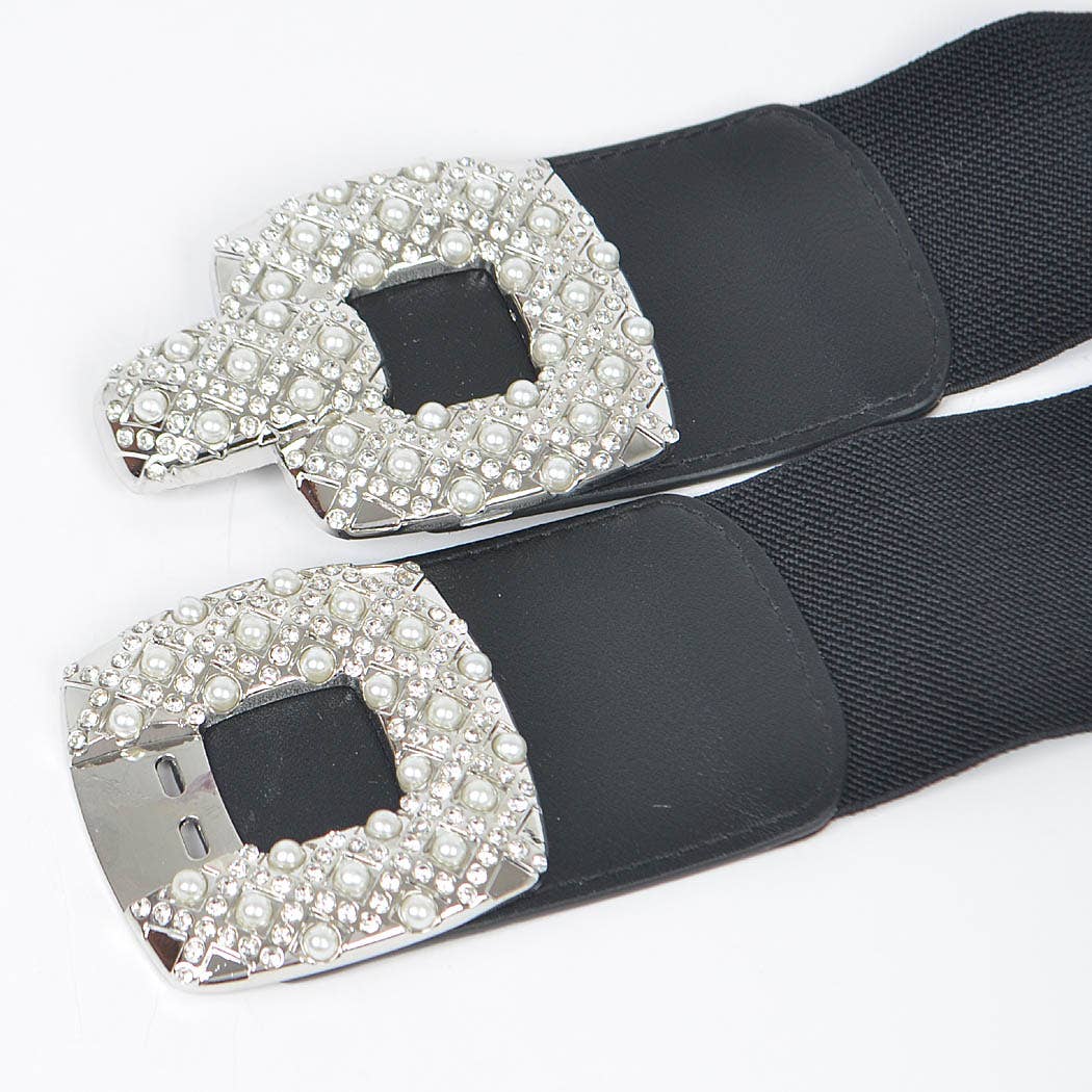 Rhinestone Pearl Buckle Plus Size Elastic Belt HB8645