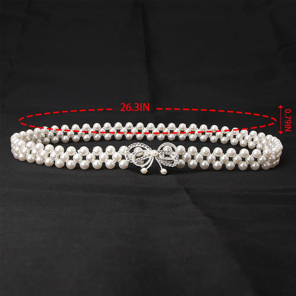 PEARL WOVEN ELASTIC BELT RHINESTONE ALLOY BUCKLES