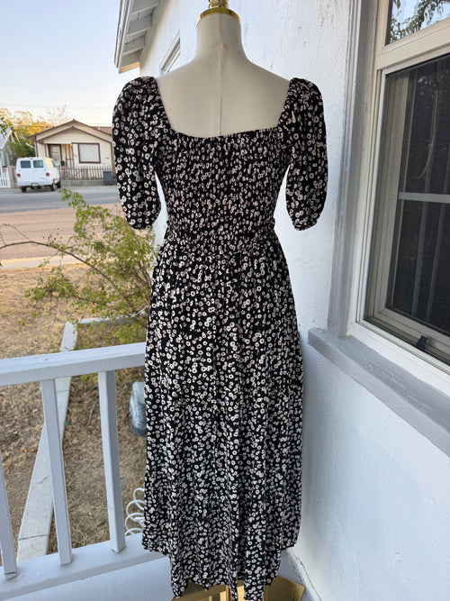 Black Floral Maxi Dress – Smocked Back, Puff Sleeves, Lined | Lindasboutique