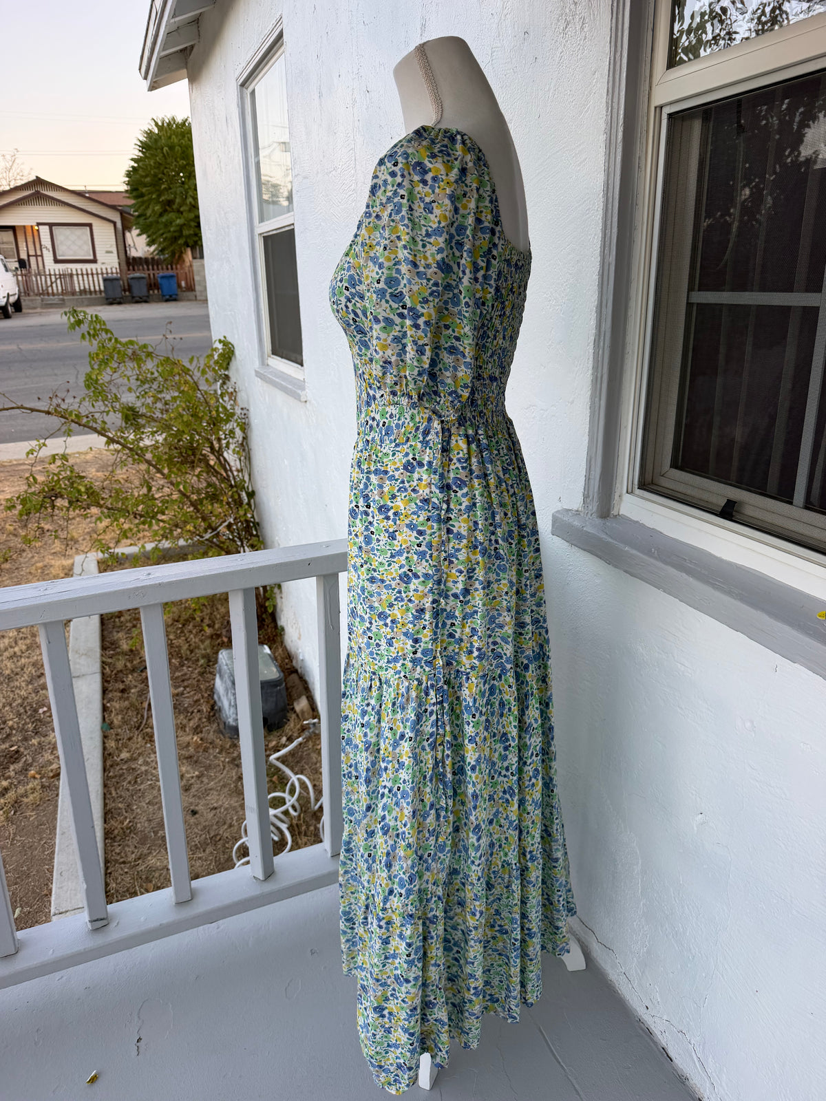 Blue and Green Floral Maxi Dress – Smocked Back, Puff Sleeves, Lined | Lindasboutique