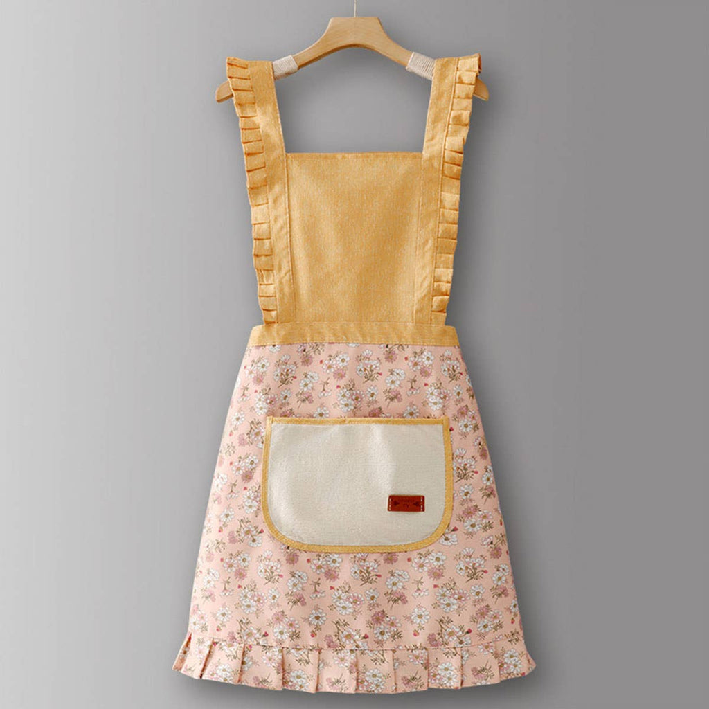 Cute Floral Canvas Apron for Women with Straps