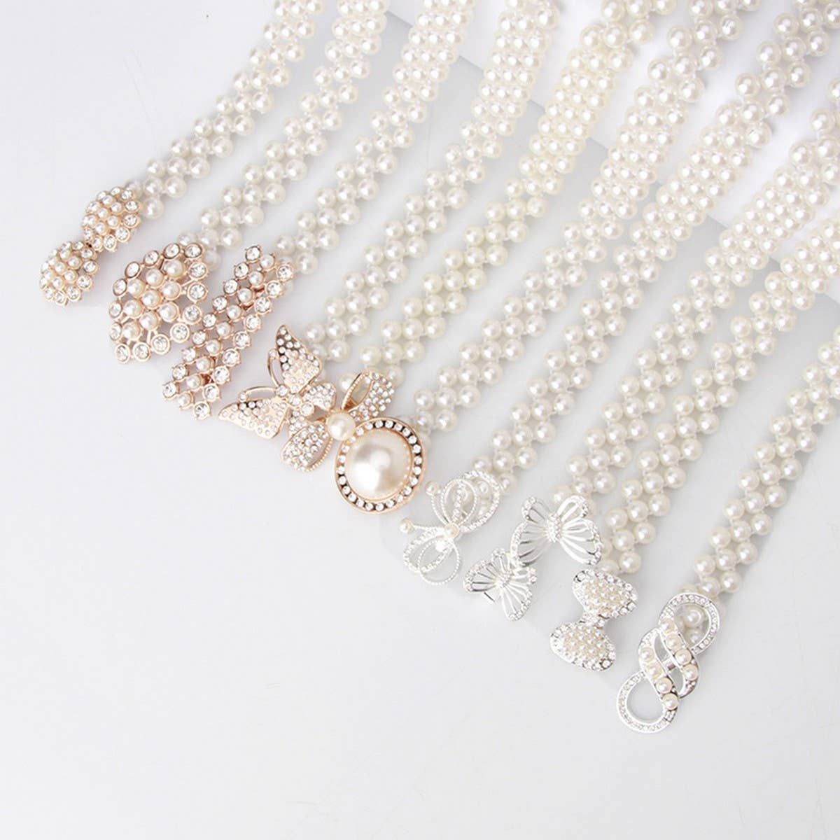 PEARL WOVEN ELASTIC BELT RHINESTONE ALLOY BUCKLES