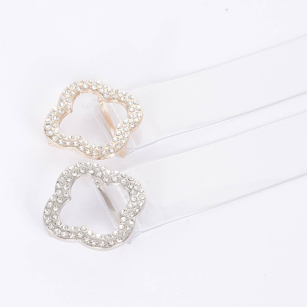 Rhinestone Metal Buckle Clear Belt
