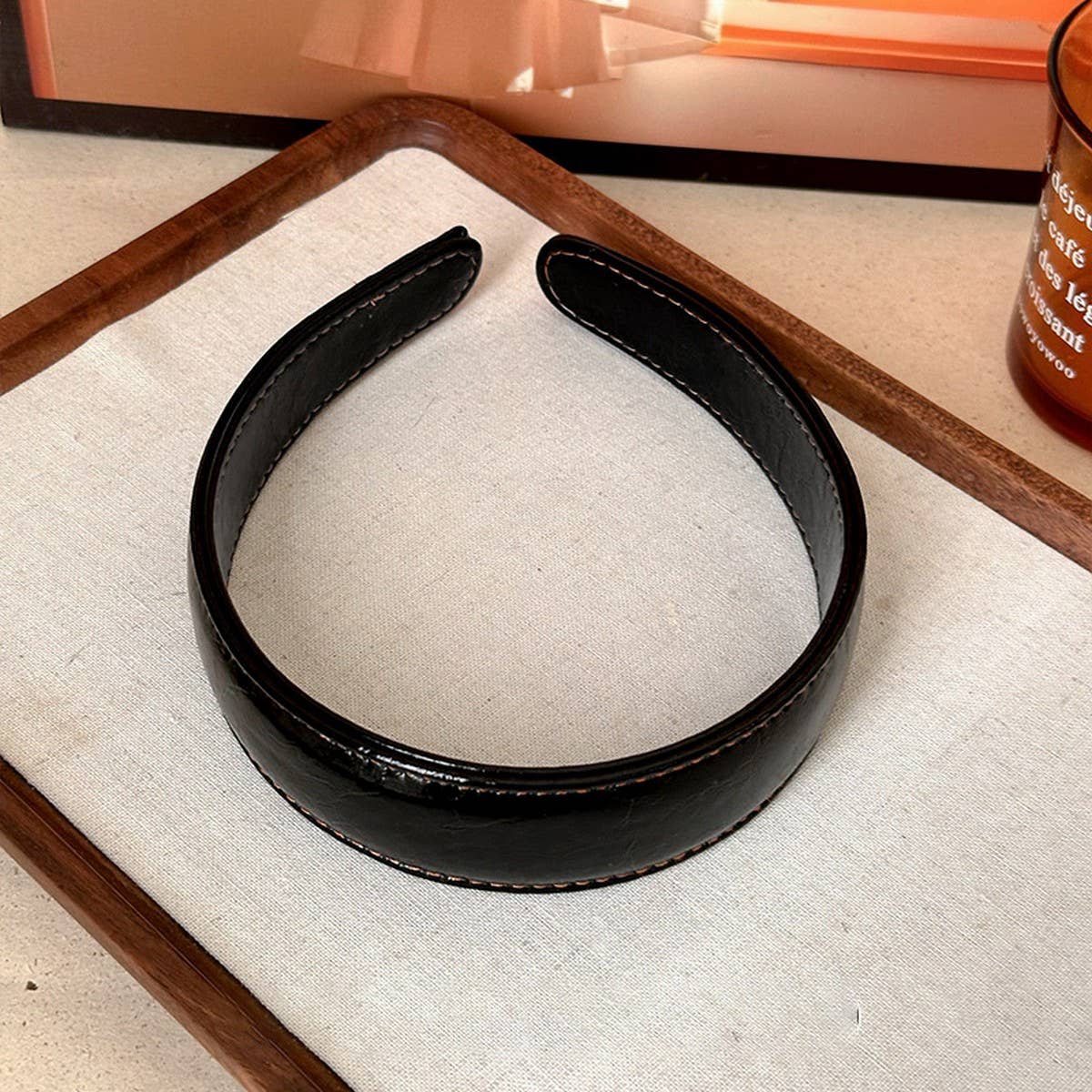 Vintage Leather Wide Headband Women Retro