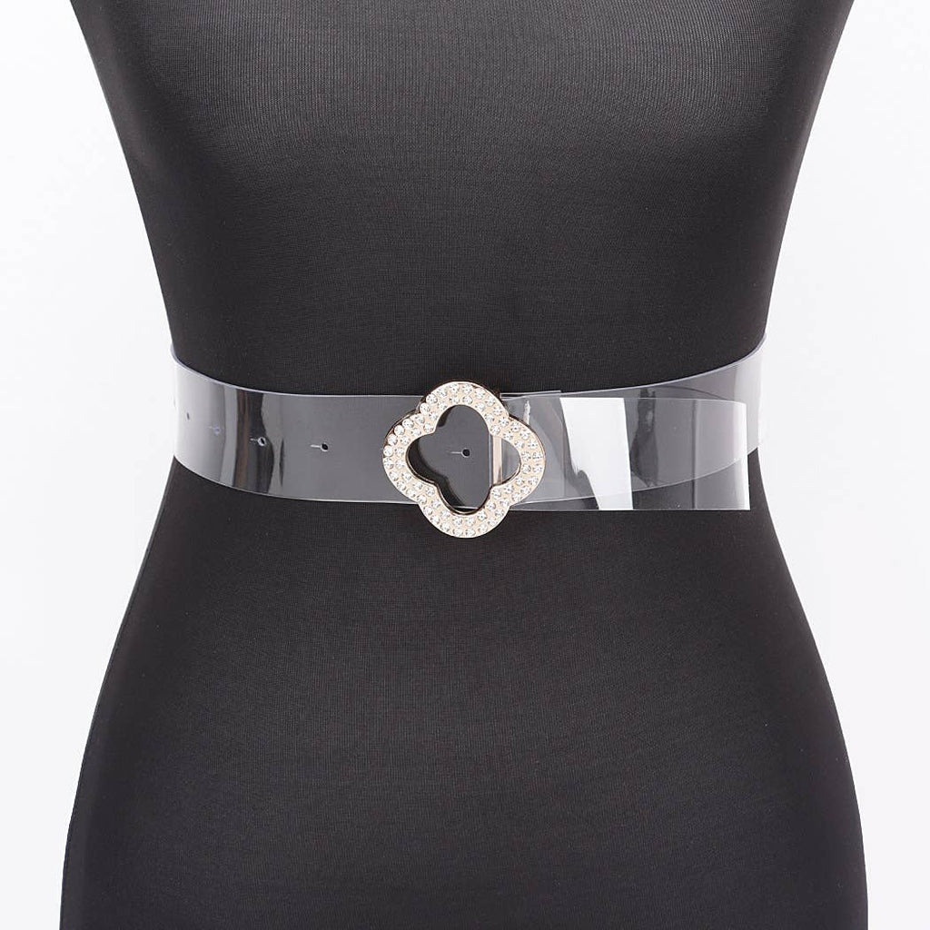 Rhinestone Metal Buckle Clear Belt
