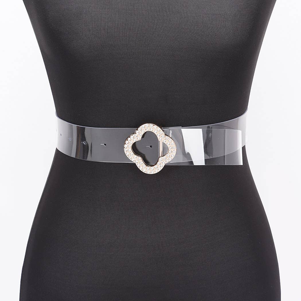 Rhinestone Metal Buckle Clear Belt