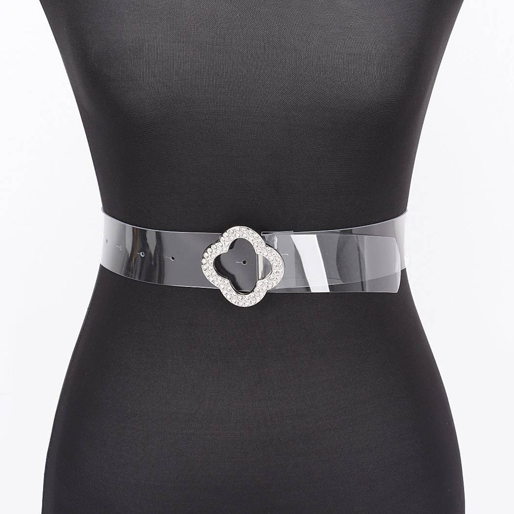 Rhinestone Metal Buckle Clear Belt