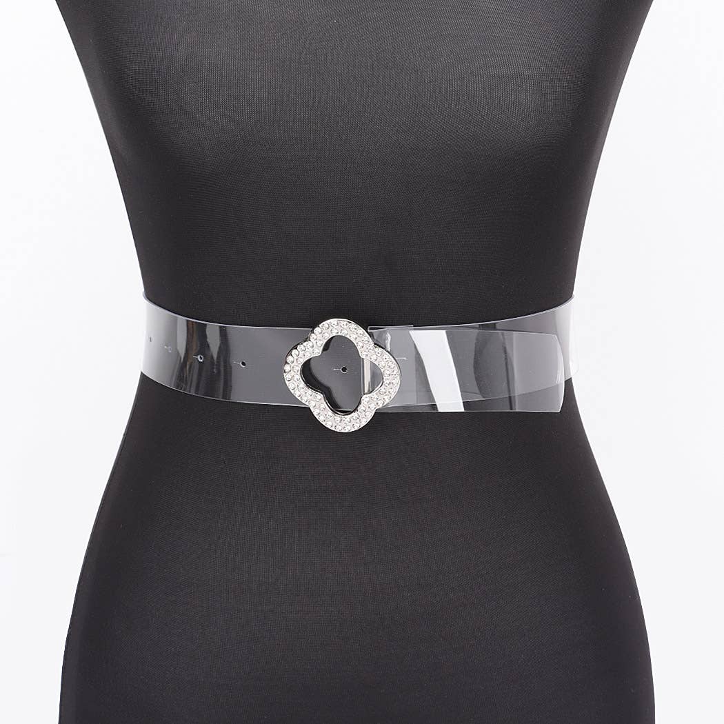 Rhinestone Metal Buckle Clear Belt