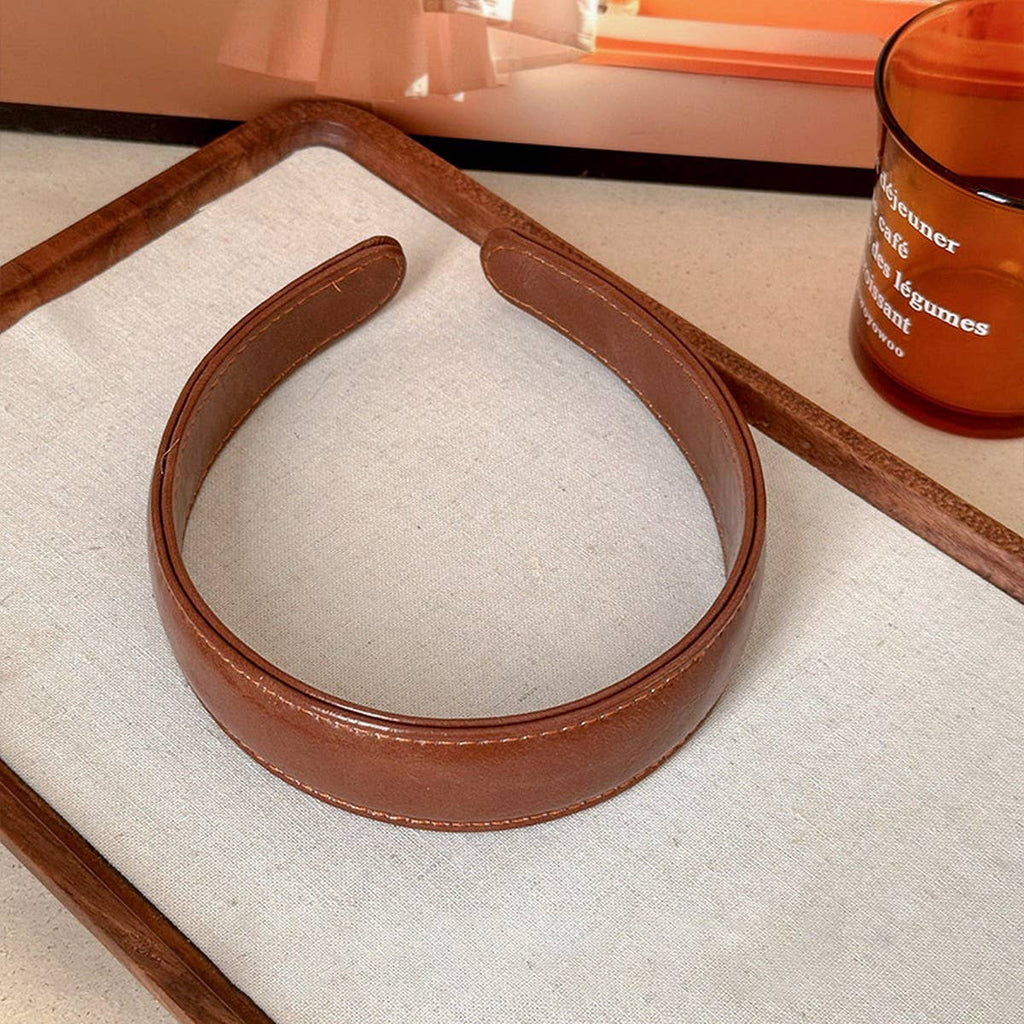 Vintage Leather Wide Headband Women Retro