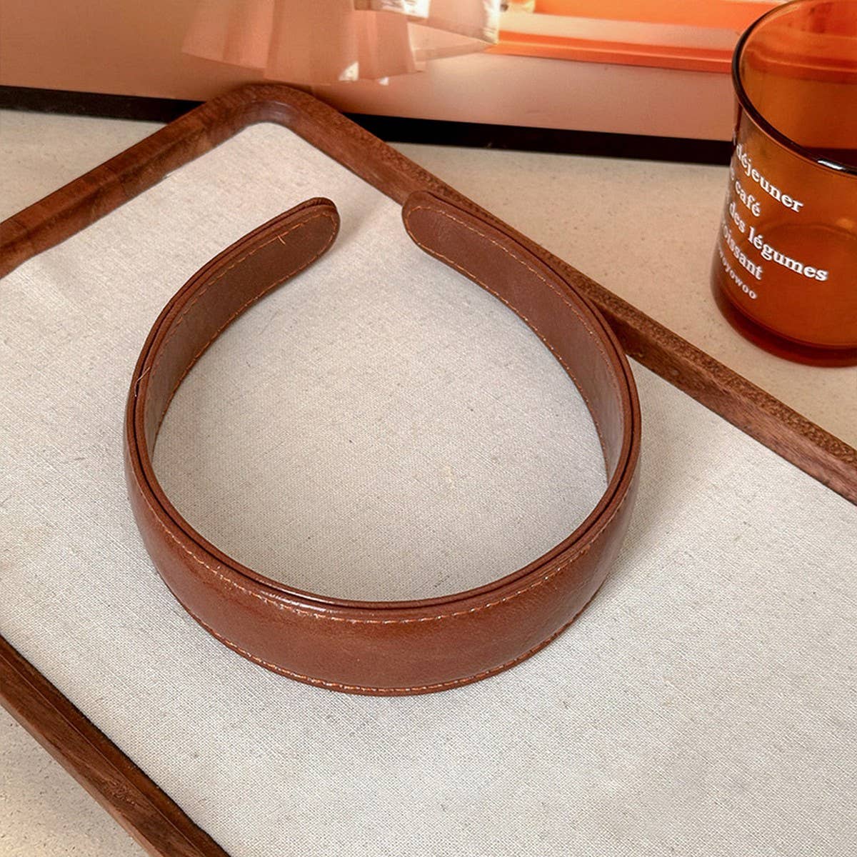 Vintage Leather Wide Headband Women Retro