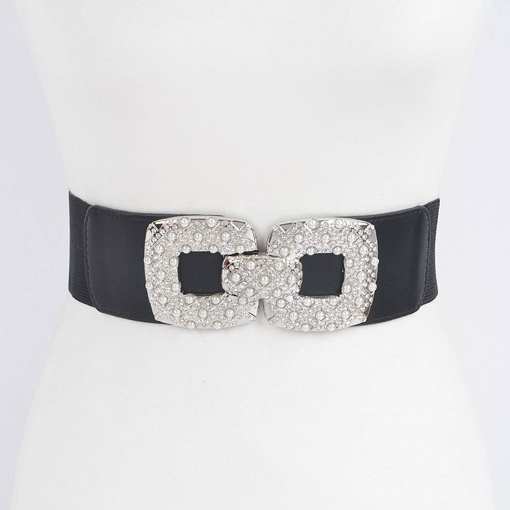 Rhinestone Pearl Buckle Plus Size Elastic Belt HB8645