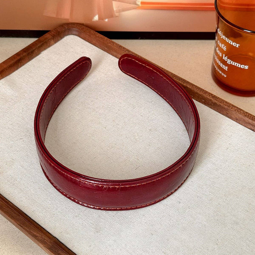 Vintage Leather Wide Headband Women Retro
