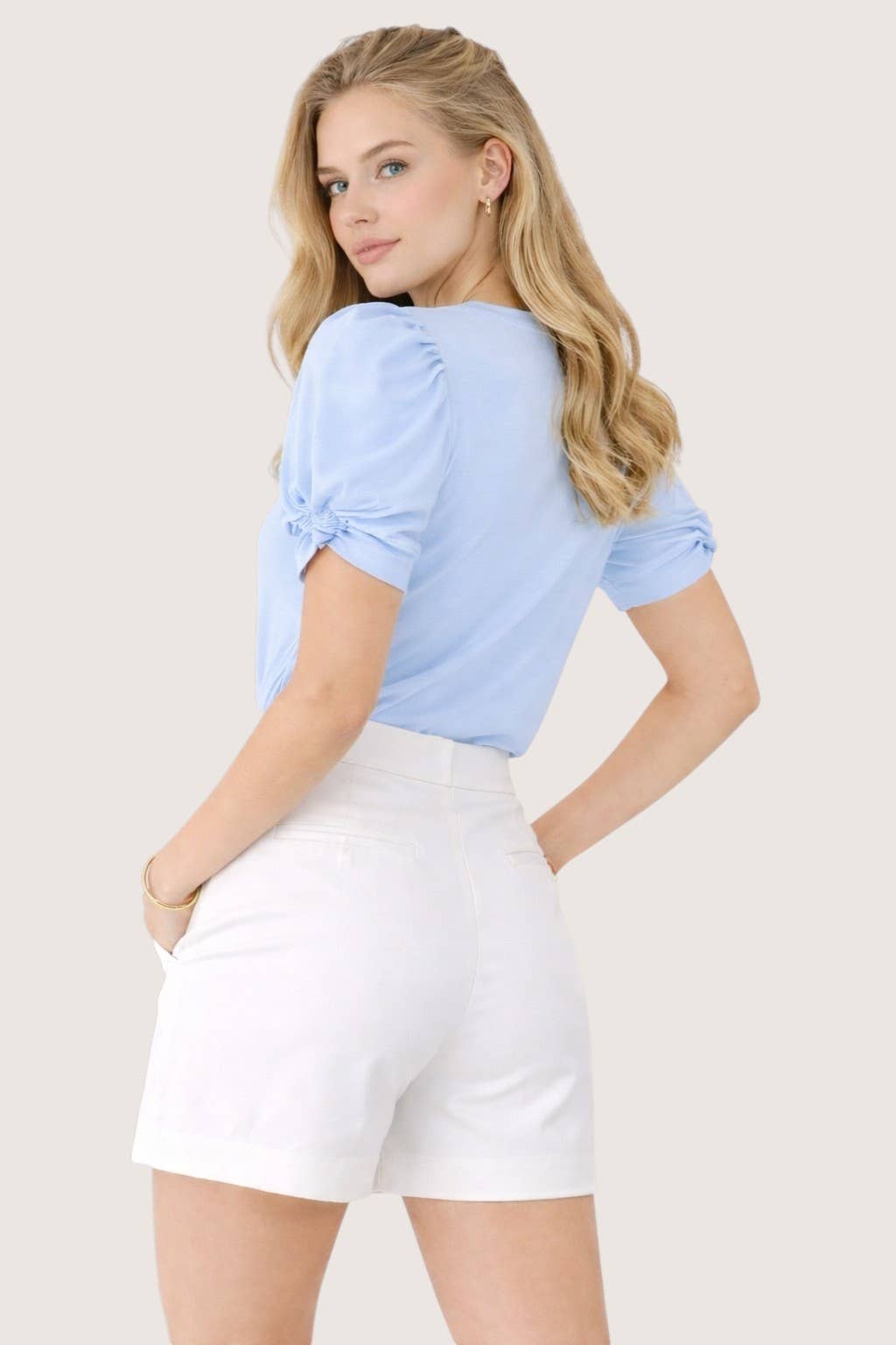 Puff Sleeve Stretch Cotton Knit Top