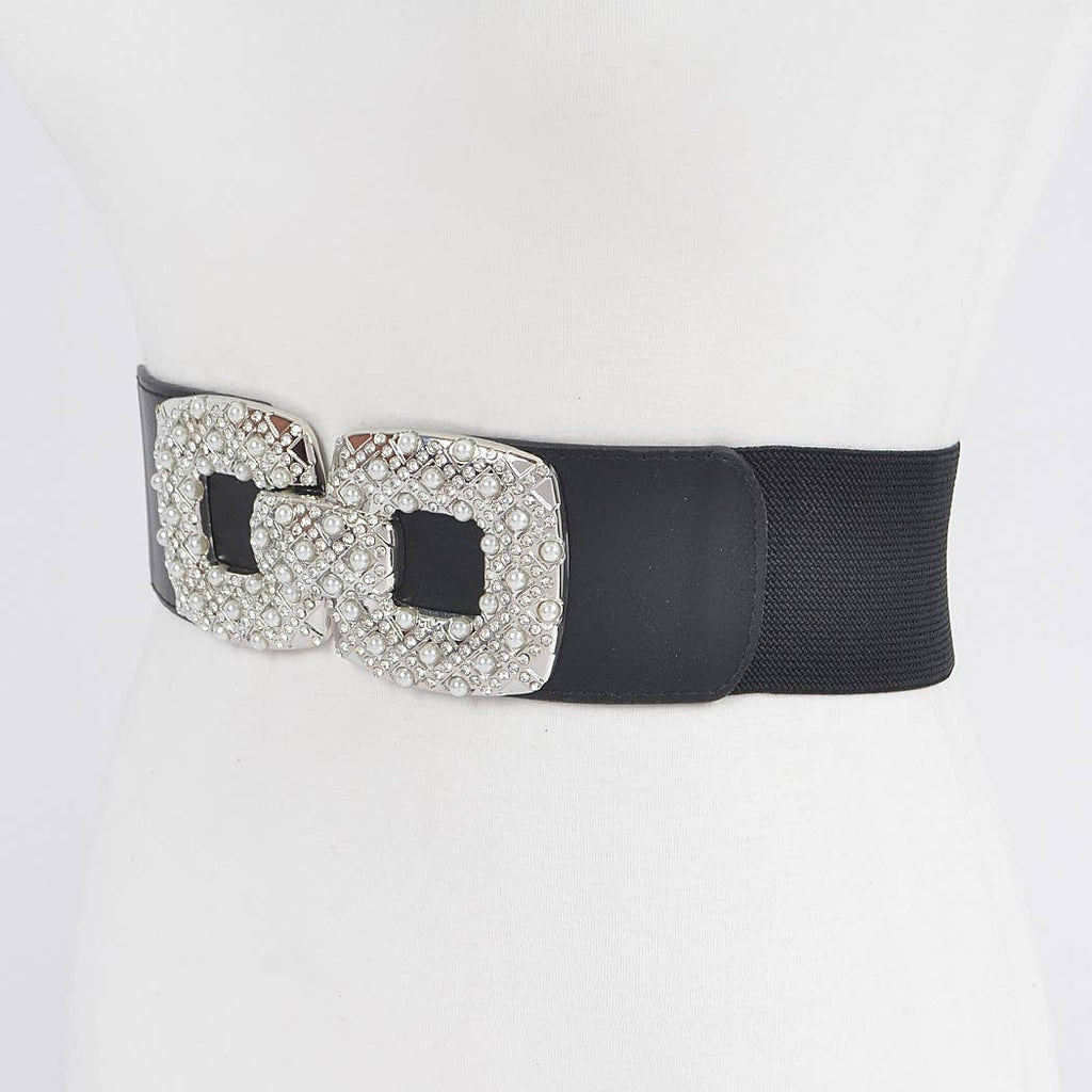 Rhinestone Pearl Buckle Plus Size Elastic Belt HB8645